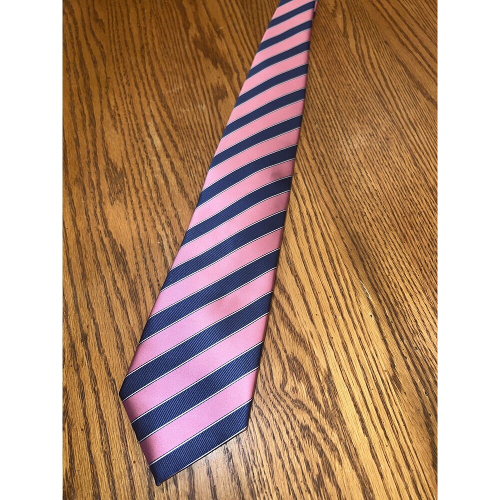 Wilson & Bow Mens Tie Pink Striped Silk Hand USA Preppy Career Spring Academia - Picture 5 of 8